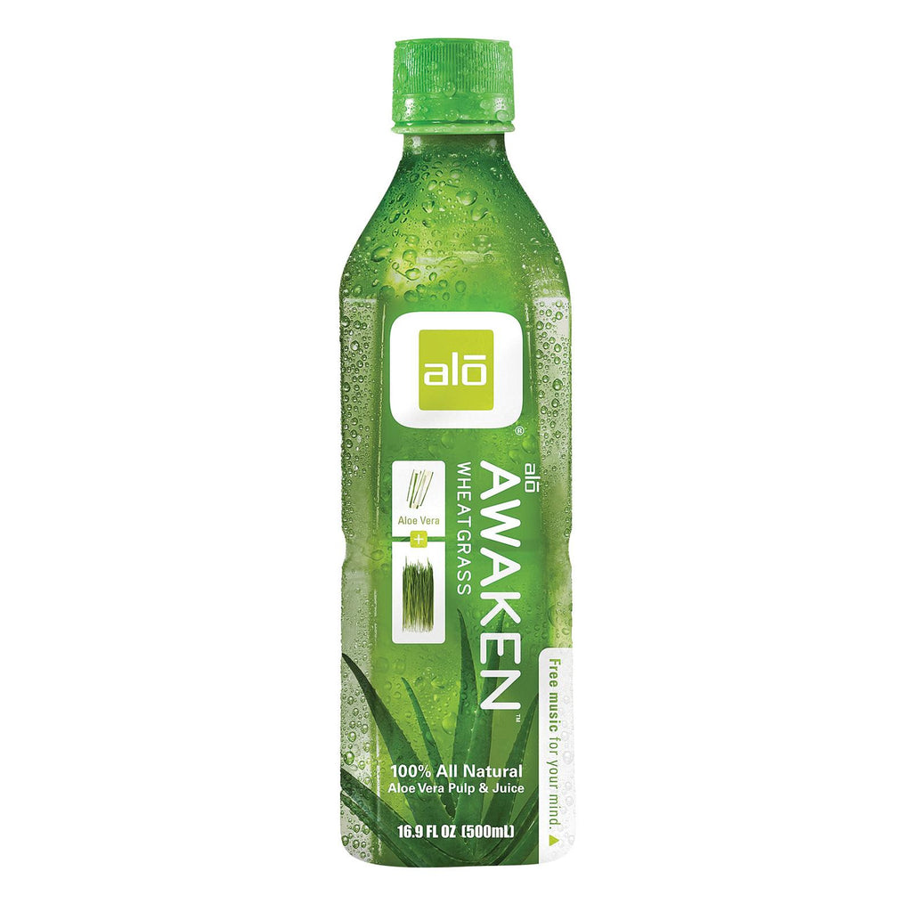 Alo Original Awaken Aloe Vera Juice Drink - Wheatgrass - Case Of 12 - 16.9 Fl Oz.