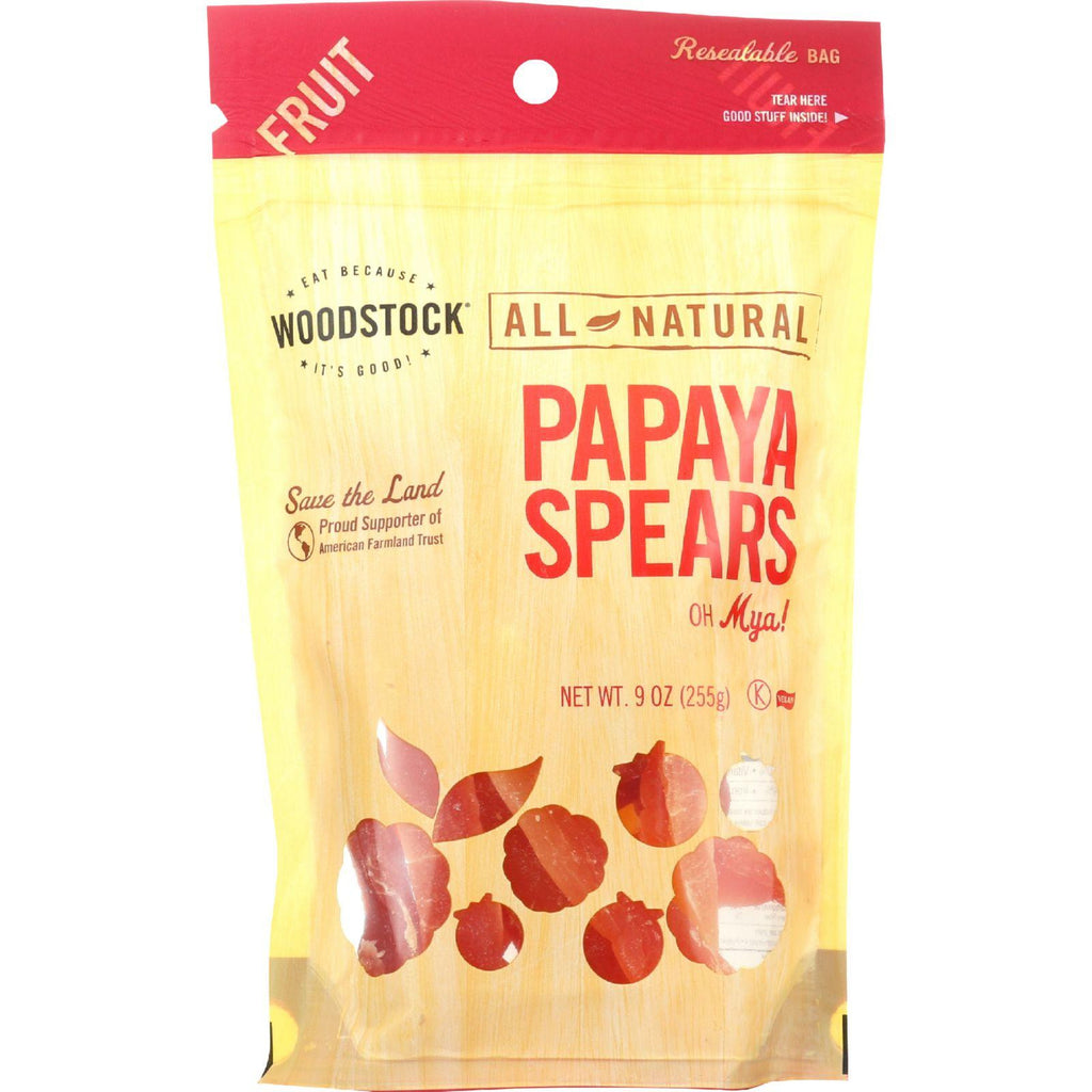 Woodstock Fruit - All Natural - Papaya - Spears - Low Sugar - Unsulphured - 9 Oz - Case Of 8