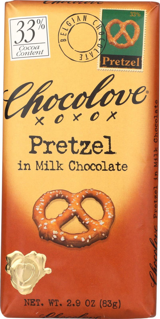 Chocolove Xoxox Premium Chocolate Bar - Milk Chocolate - Pretzel - 2.9 Oz Bars - Case Of 12