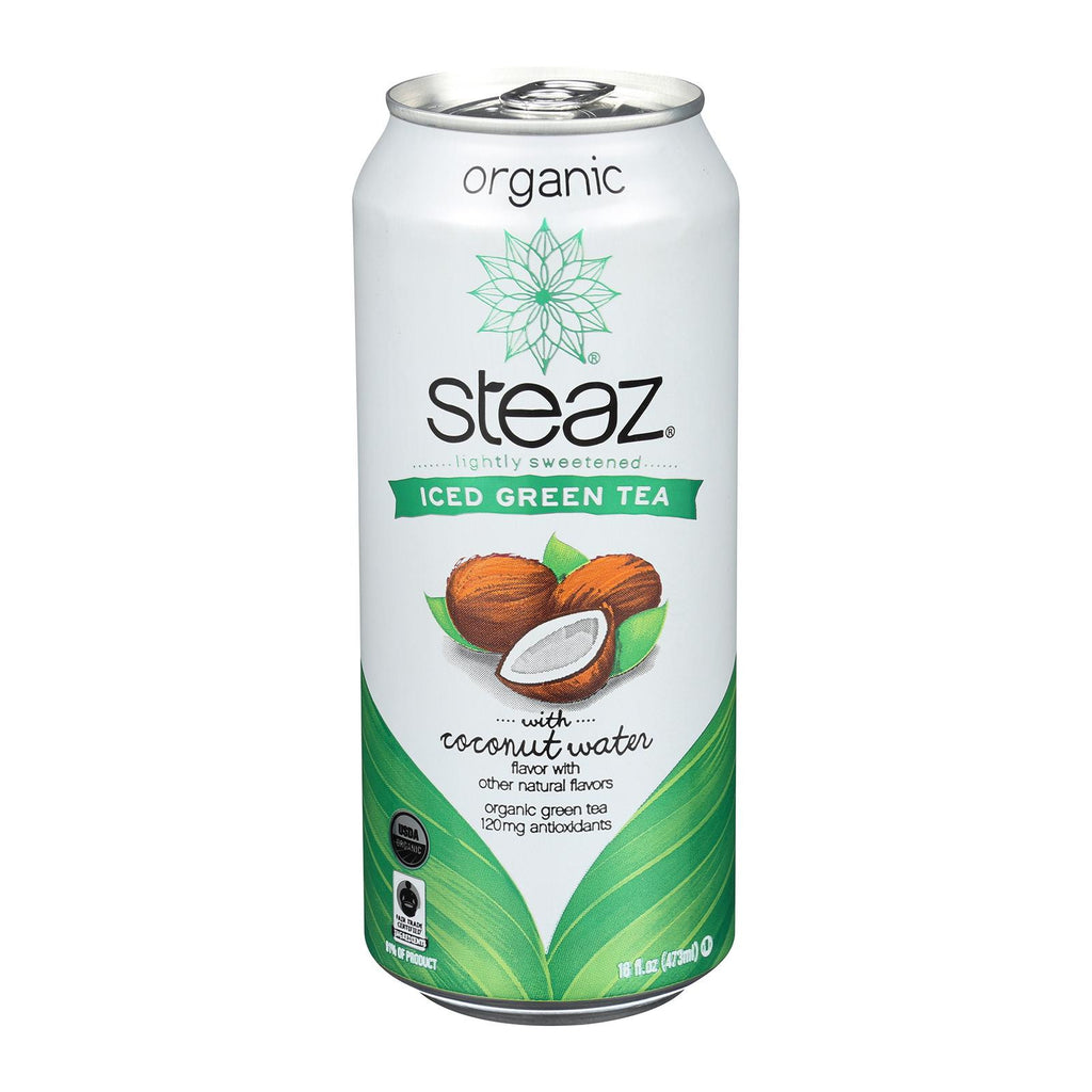 Steaz Lightly Sweetened Green Tea - Coconut Water - Case Of 12 - 16 Fl Oz.