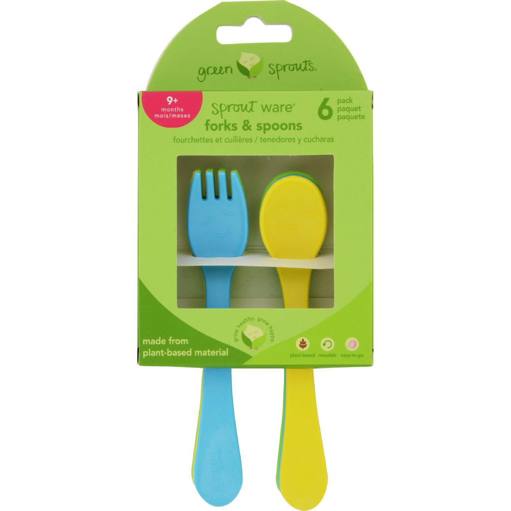 Green Sprouts Forks And Spoons - Sprout Ware - 9 Months Plus - Aqua Assorted - 6 Pack