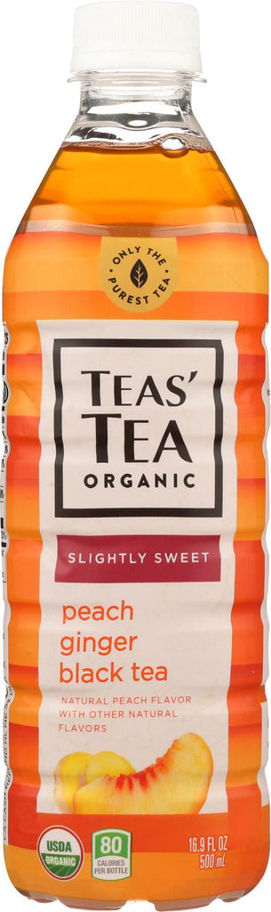 Tea's Organic Black Tea - Lightly Sweet Peach Ginger - Case Of 12 - 16.9 Fl Oz.