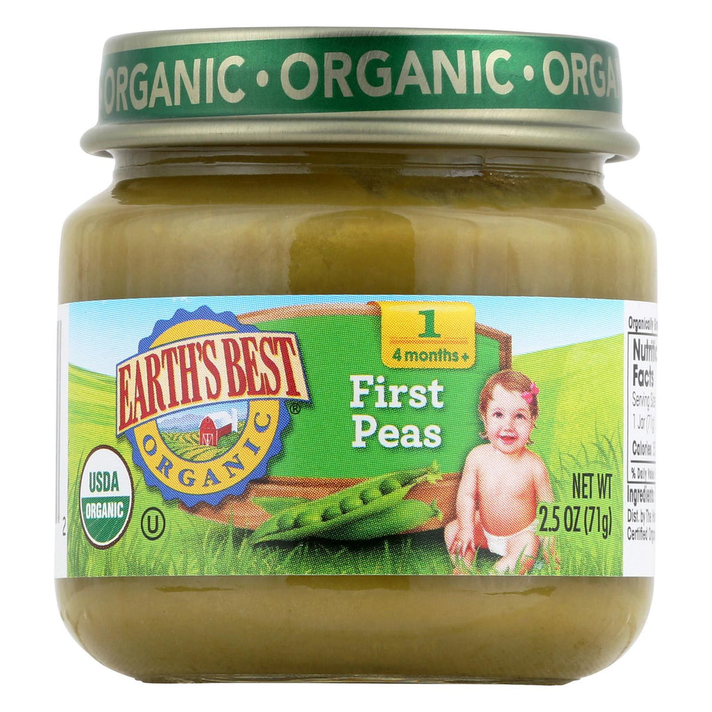 Earth's Best Organic First Peas Baby Food - Stage 1 - Case Of 12 - 2.5 Oz.