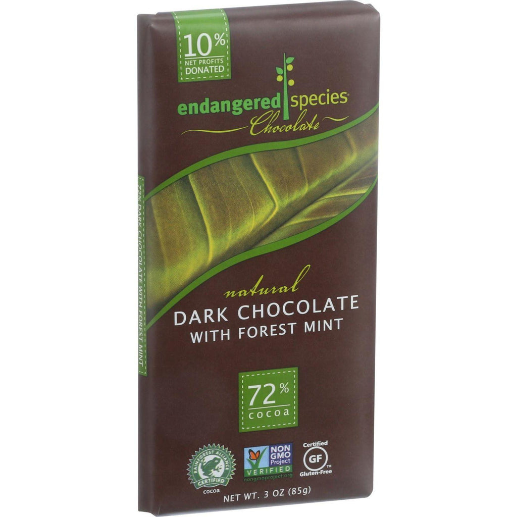 Endangered Species Natural Chocolate Bars - Dark Chocolate - 72 Percent Cocoa - Forest Mint - 3 Oz Bars - Case Of 12