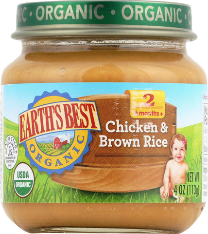 Earth's Best Organic Chicken And Brown Rice Baby Food - Stage 2 - Case Of 12 - 4 Oz.