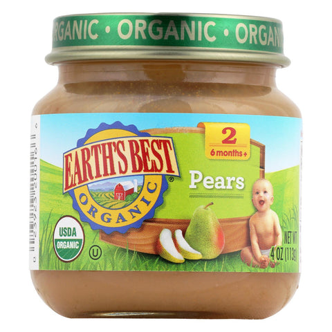 Earth's Best Organic Pears Baby Food - Stage 2 - Case Of 12 - 4 Oz.