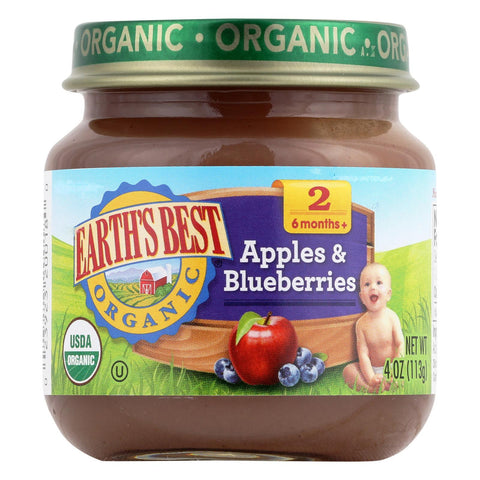 Earth's Best Organic Apples And Blueberries Baby Food - Stage 2 - Case Of 12 - 4 Oz.