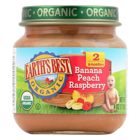 Earth's Best Organic Banana Peach Raspberry Baby Food - Stage 2 - Case Of 12 - 4 Oz.