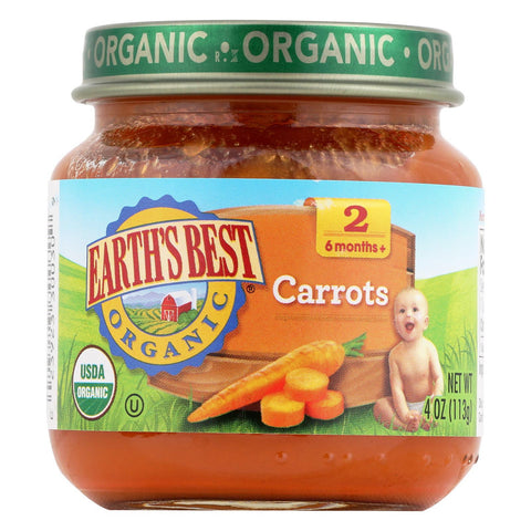 Earth's Best Organic Carrots Baby Food - Stage 2 - Case Of 12 - 4 Oz.