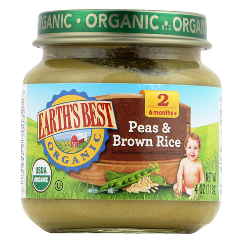 Earth's Best Organic Peas And Brown Rice Baby Food - Stage 2 - Case Of 12 - 4 Oz.