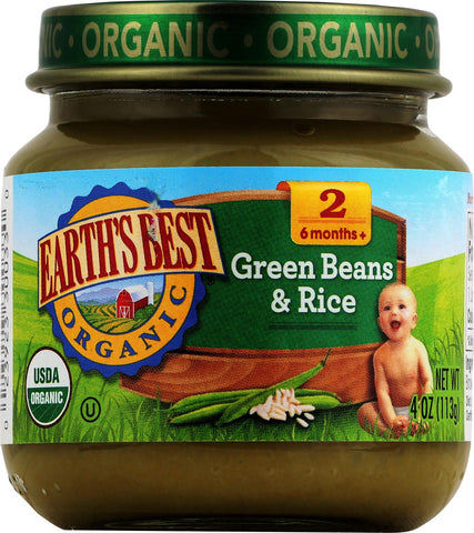 Earth's Best Organic Green Beans And Brown Rice Baby Food - Stage 2 - Case Of 12 - 4 Oz.