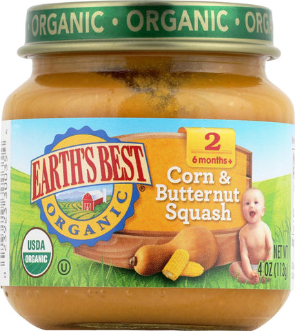 Earth's Best Organic Corn And Butternut Squash Baby Food - Stage 2 - Case Of 12 - 4 Oz.