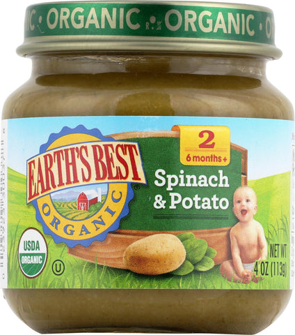 Earth's Best Organic Spinach And Potato Baby Food - Stage 2 - Case Of 12 - 4 Oz.