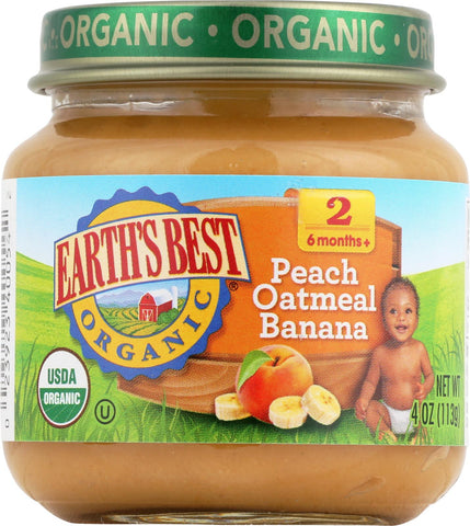 Earth's Best Organic Peach Oatmeal Banana Baby Food - Stage 2 - Case Of 12 - 4 Oz.