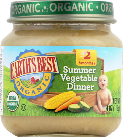 Earth's Best Organic Summer Vegetable Dinner Baby Food - Stage 2 - Case Of 12 - 4 Oz.