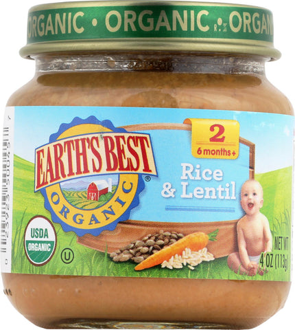 Earth's Best Organic Rice And Lentil Dinner Baby Food - Stage 2 - Case Of 12 - 4 Oz.