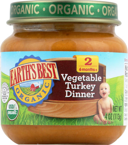 Earth's Best Organic Vegetable Turkey Dinner Baby Food - Stage 2 - Case Of 12 - 4 Oz.