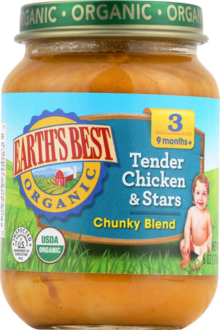 Earth's Best Organic Tender Chicken And Stars Baby Food - Stage 3 - Case Of 12 - 6 Oz.