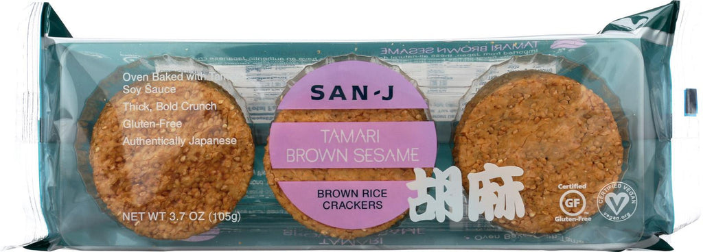 San - J Brown Rice Crackers - Sesame - Case Of 12 - 3.7 Oz.