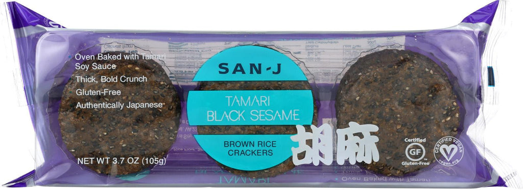 San - J Brown Rice Crackers - Black Sesame - Case Of 12 - 3.7 Oz.