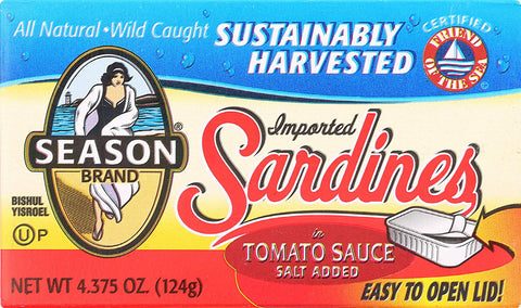 Season Brand Sardines In Tomato Sauce  - Salt Added - Case Of 12 - 4.375 Oz.