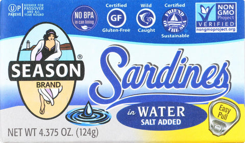 Season Brand Sardines In Water  - Salt Added - Case Of 12 - 4.375 Oz.