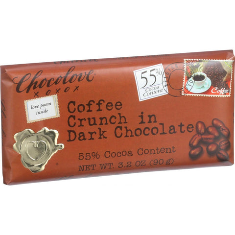 Chocolove Xoxox Premium Chocolate Bar - Dark Chocolate - Coffee Crunch - 3.2 Oz Bars - Case Of 12