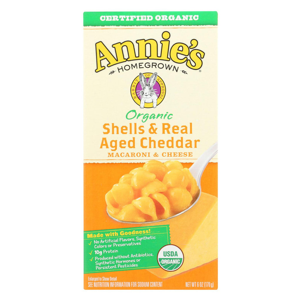 Annie's Homegrown Organic Shells And Real Aged Cheddar Macaroni And Cheese - Case Of 12 - 6 Oz.