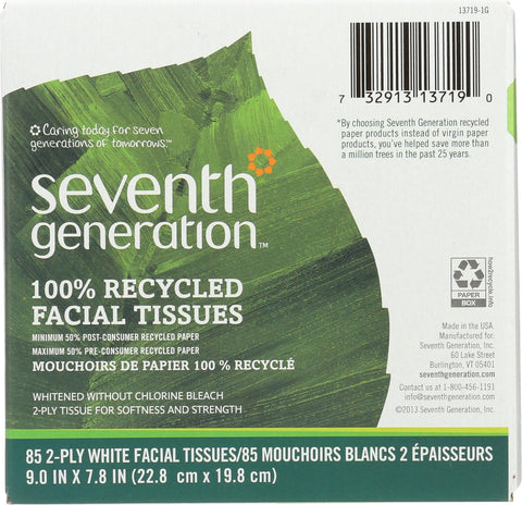 Seventh Generation Recycled Facial Tissue - Cube - Case Of 36 - 85 Count