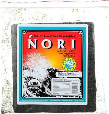 Maine Coast Organic Sea Vegetables - Sushi Nori Sheets - Toasted Chinese - 50 Sheets