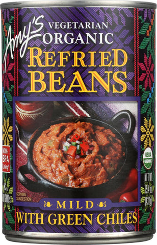 Amy's Organic Refried Beans With Green Chiles - Case Of 12 - 15.4 Oz.