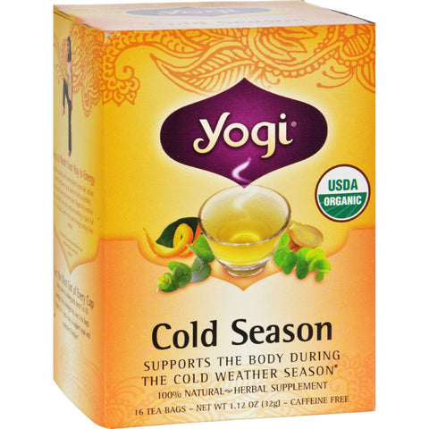 Yogi Organic Cold Season Herbal Tea Caffeine Free - 16 Tea Bags - Case Of 6