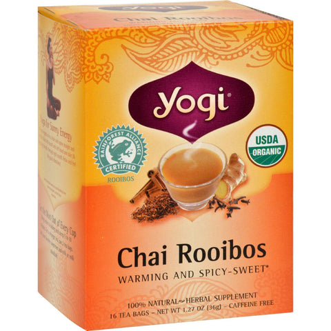 Yogi Organic Herbal Tea Caffeine Free Chai Rooibos - 16 Tea Bags - Case Of 6