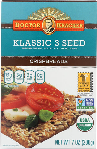 Doctor Kracker Klassic 3 Seed Crispbreads - Case Of 6 - 7 Oz.