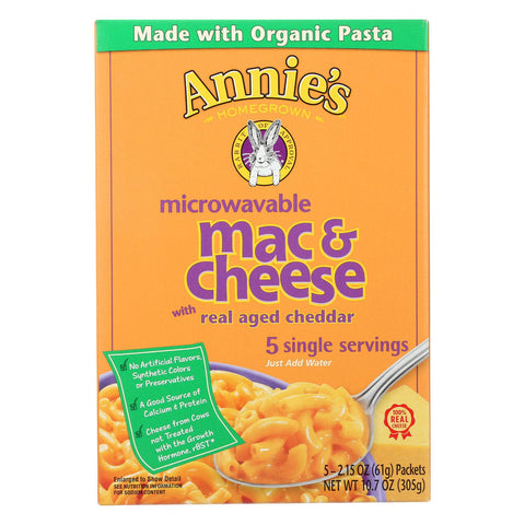 Annie's Homegrown Microwavable Mac And Cheese With Real Aged Cheddar - Case Of 6 - 10.7 Oz.