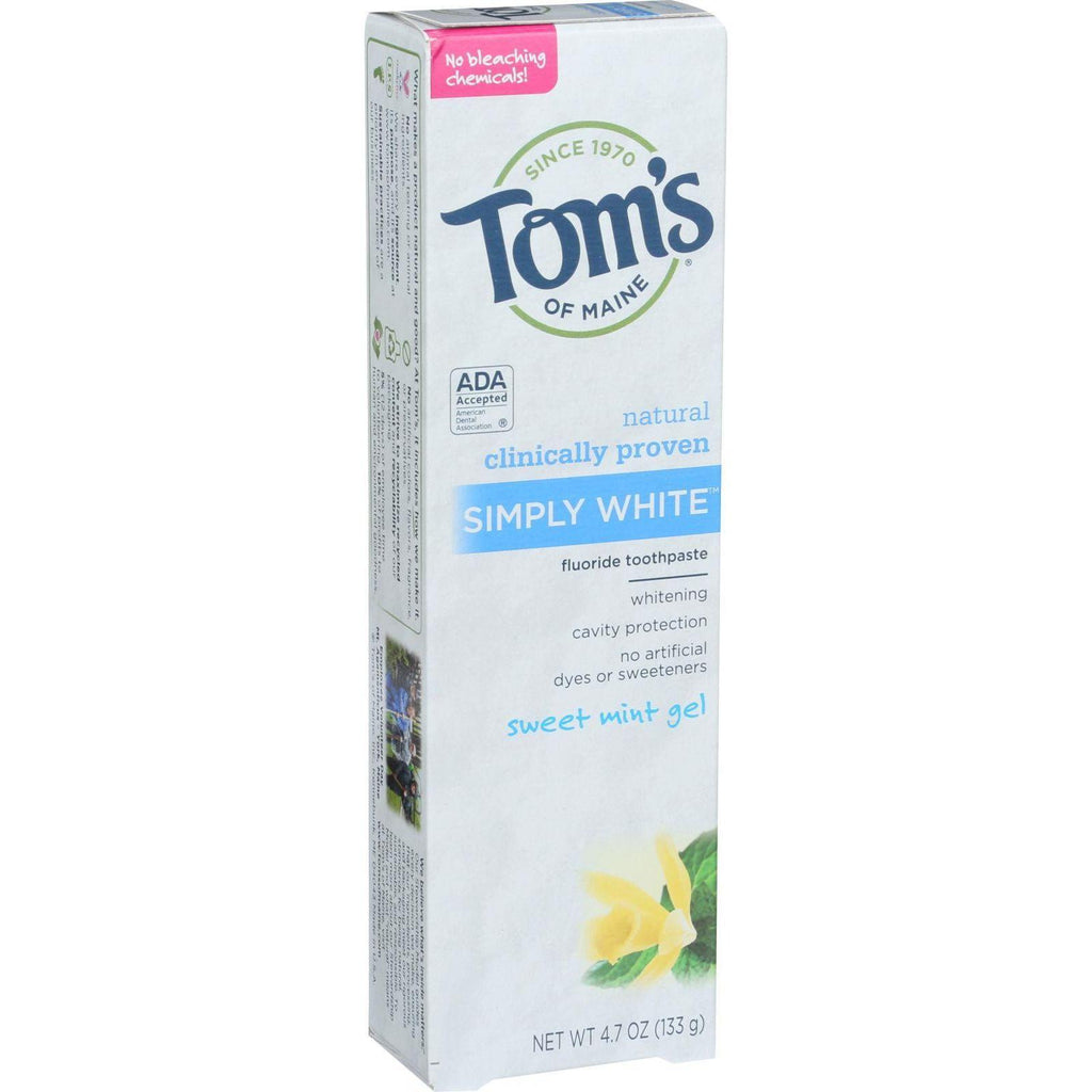 Tom's Of Maine Toothpaste - Simply White - Gel - Sweet Mint - 4.7 Oz - Case Of 6