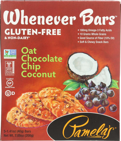 Pamela's Products Oat Chocolate Chip Whenever Bars - Coconut - Case Of 6 - 1.41 Oz.