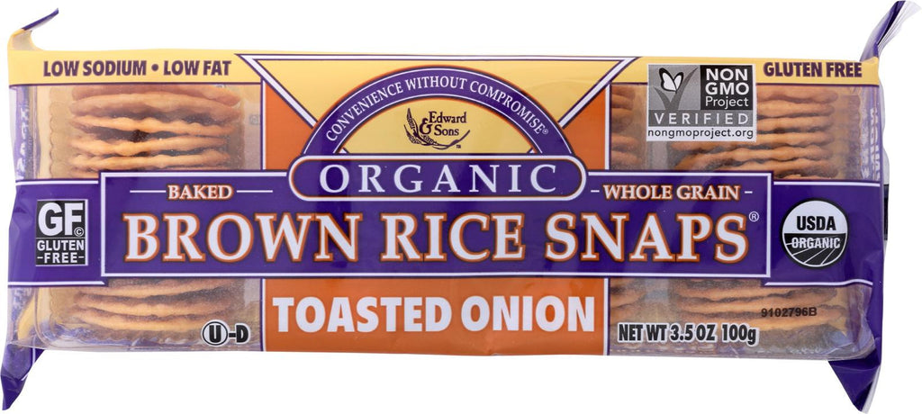 Edward And Sons Brown Rice Snaps - Toasted Onion - Case Of 12 - 3.5 Oz.