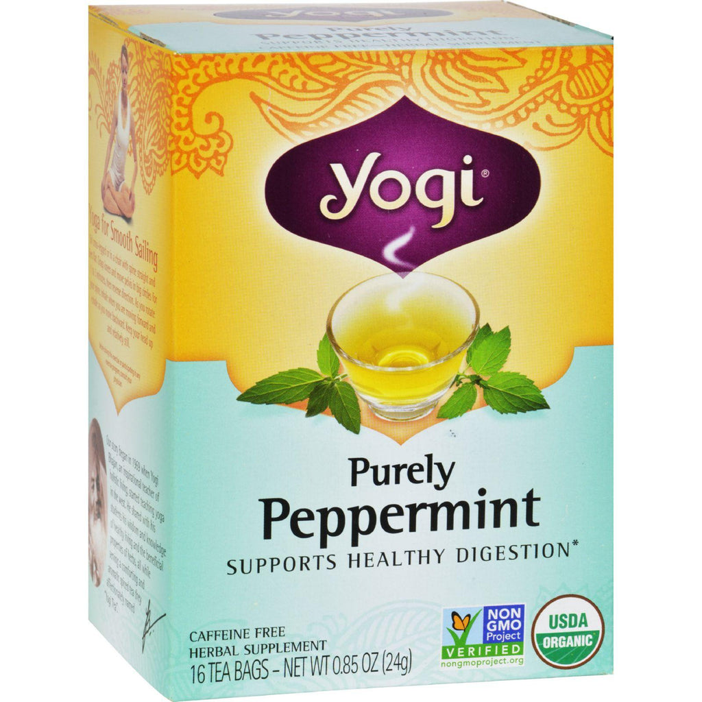 Yogi Organic Herbal Tea Caffeine Free Purely Peppermint - 16 Tea Bags - Case Of 6