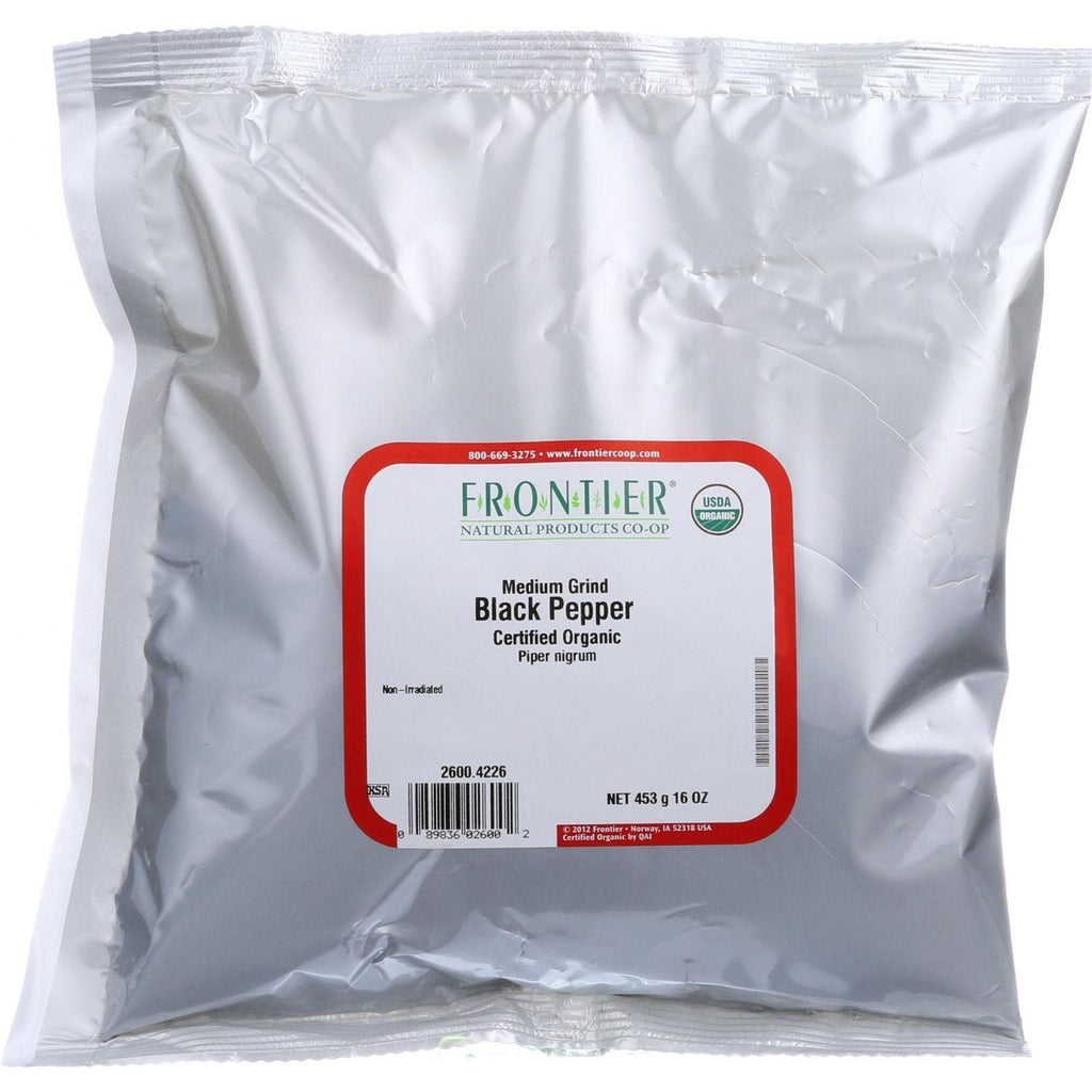 Frontier Herb Pepper - Organic - Black - Medium Grind - Bulk - 1 Lb