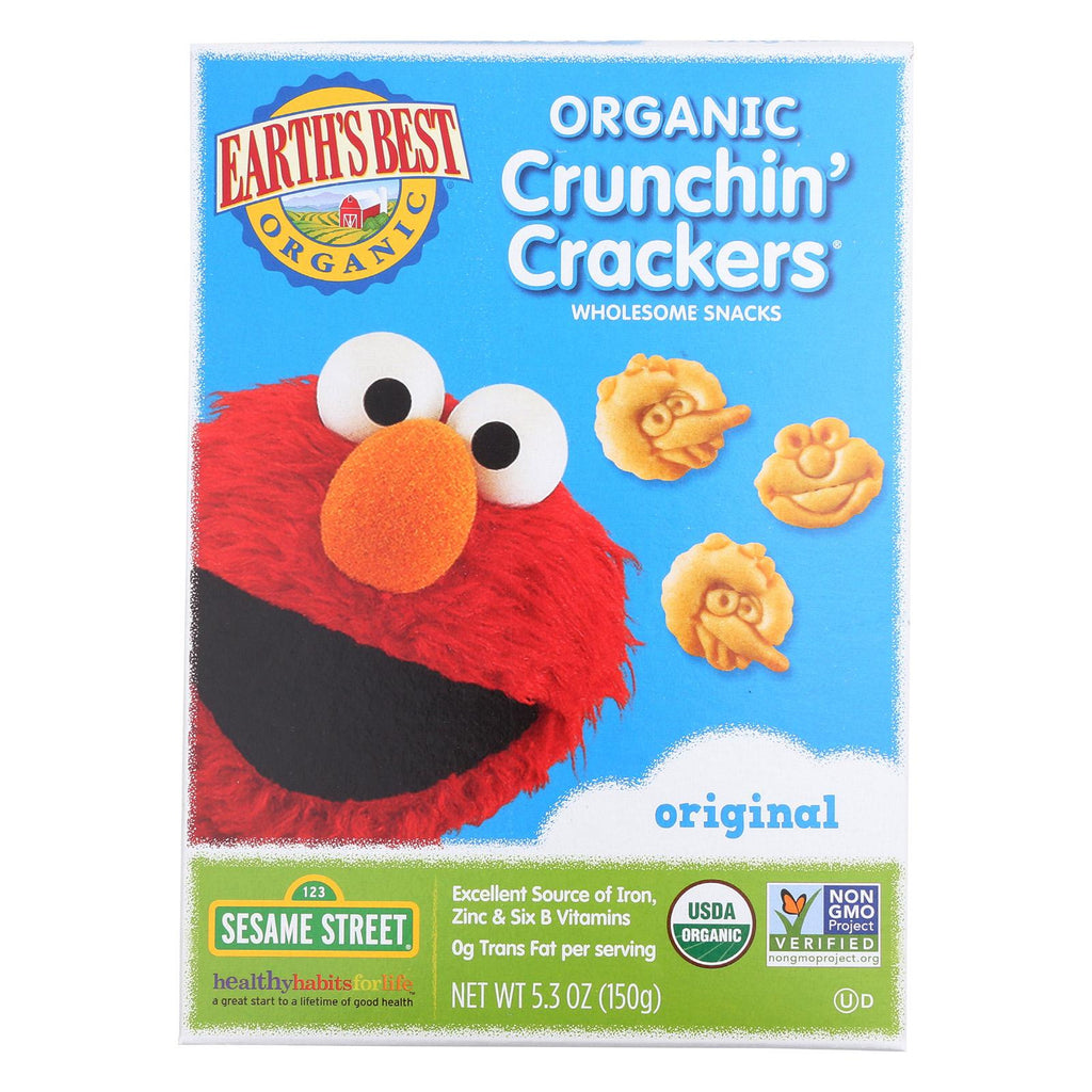 Earth's Best Organic Original Sesame Street Crunchin' Crackers - Case Of 6 - 5.3 Oz.