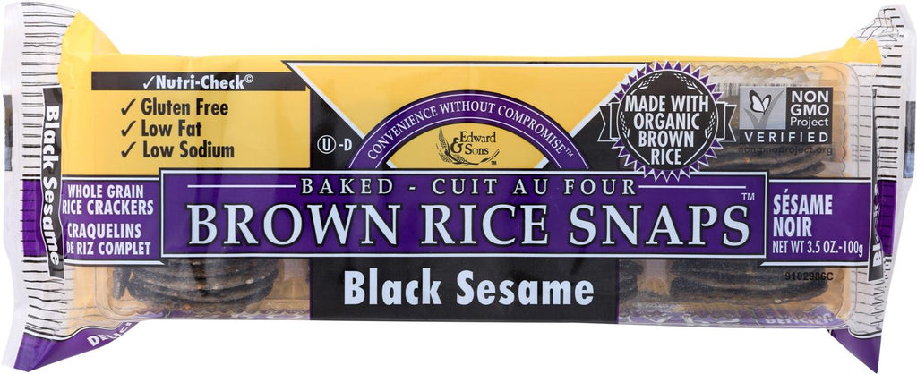 Edward And Sons Brown Rice Snaps - Black Sesame - Case Of 12 - 3.5 Oz.