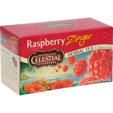 Celestial Seasonings Herbal Tea Caffeine Free Raspberry Zinger - 20 Tea Bags - Case Of 6