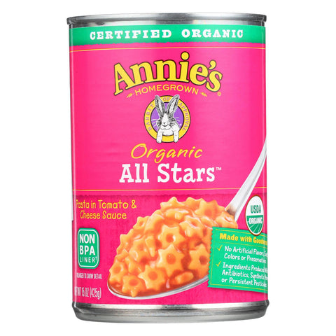 Annie's Homegrown Organic All Stars Pasta In Tomato And Cheese Sauce - Case Of 12 - 15 Oz.