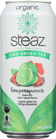 Steaz Lightly Sweetened Green Tea - Lime Pomegranate - Case Of 12 - 16 Fl Oz.