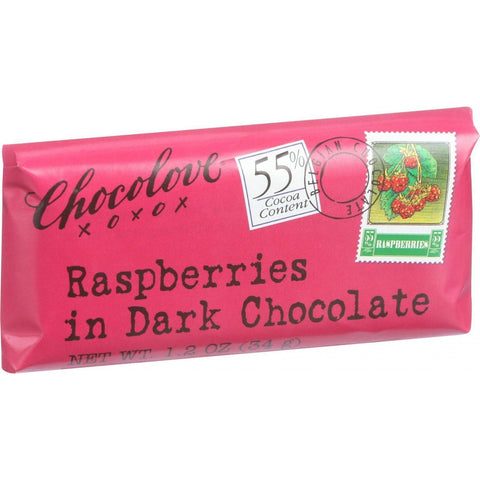 Chocolove Xoxox Premium Chocolate Bar - Dark Chocolate - Raspberries - Mini - 1.2 Oz Bars - Case Of 12