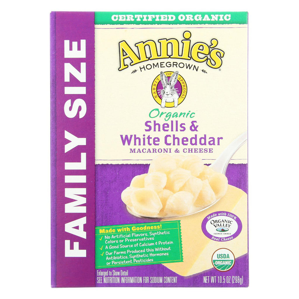 Annie's Homegrown Organic Family Size Shells And White Cheddar Macaroni And Cheese - Case Of 6 - 10.5 Oz.