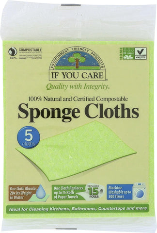 If You Care Sponge Cloths - 100 Percent Natural - 5 Count - Case Of 12