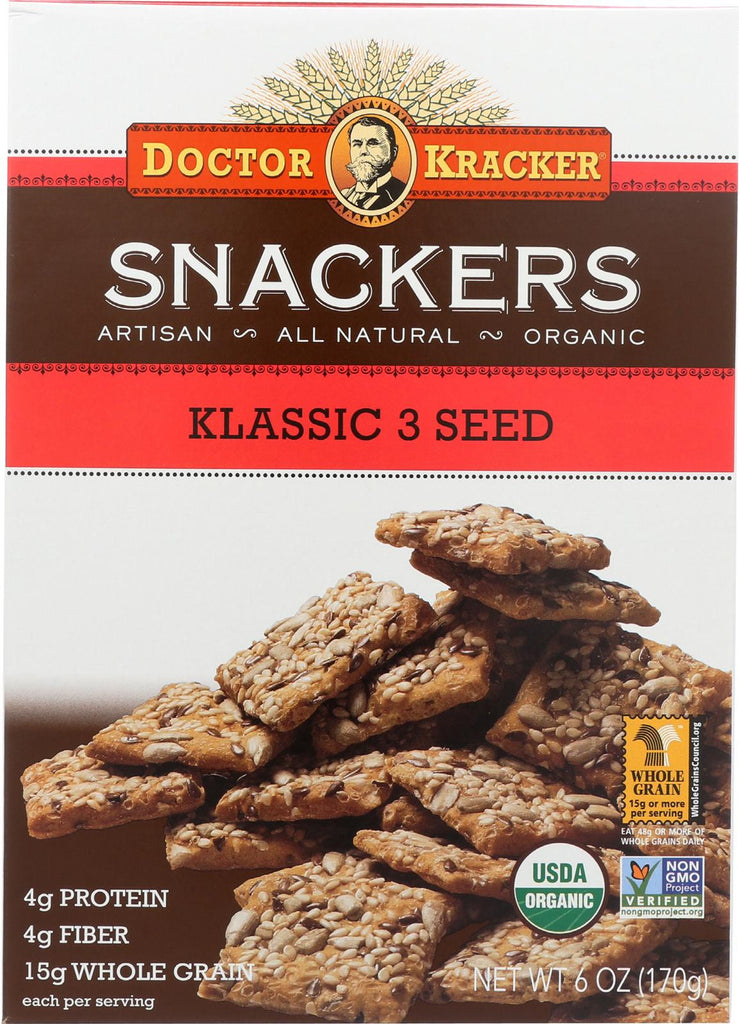 Doctor Kracker Klassic 3 Seed Snackers - Case Of 6 - 6 Oz.