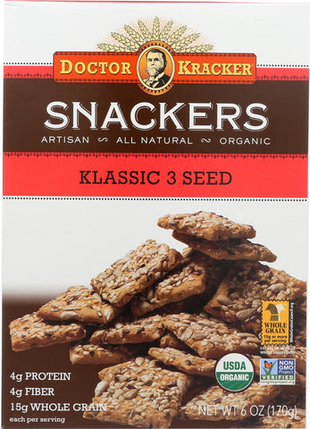 Doctor Kracker Klassic 3 Seed Snackers - Case Of 6 - 6 Oz.